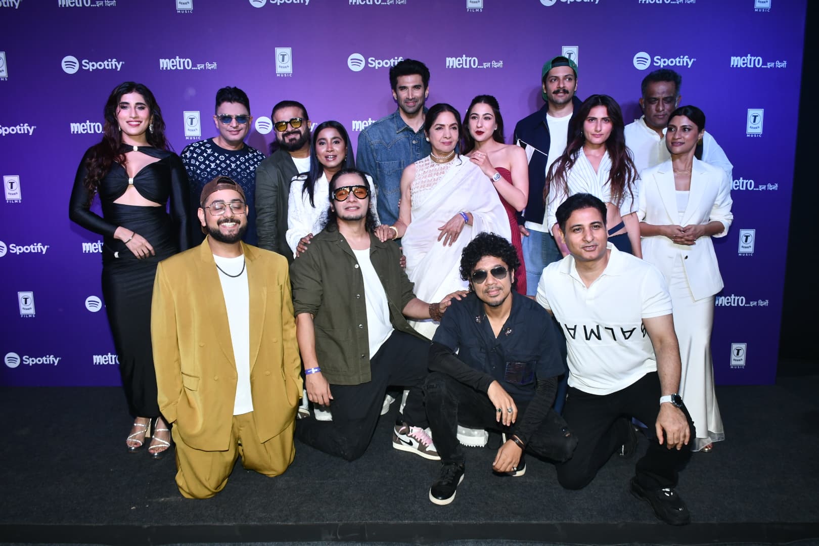 The Metro...In Dino cast and filmmaker posed along with musician Pritam and other music artists at the music launch event of their film.